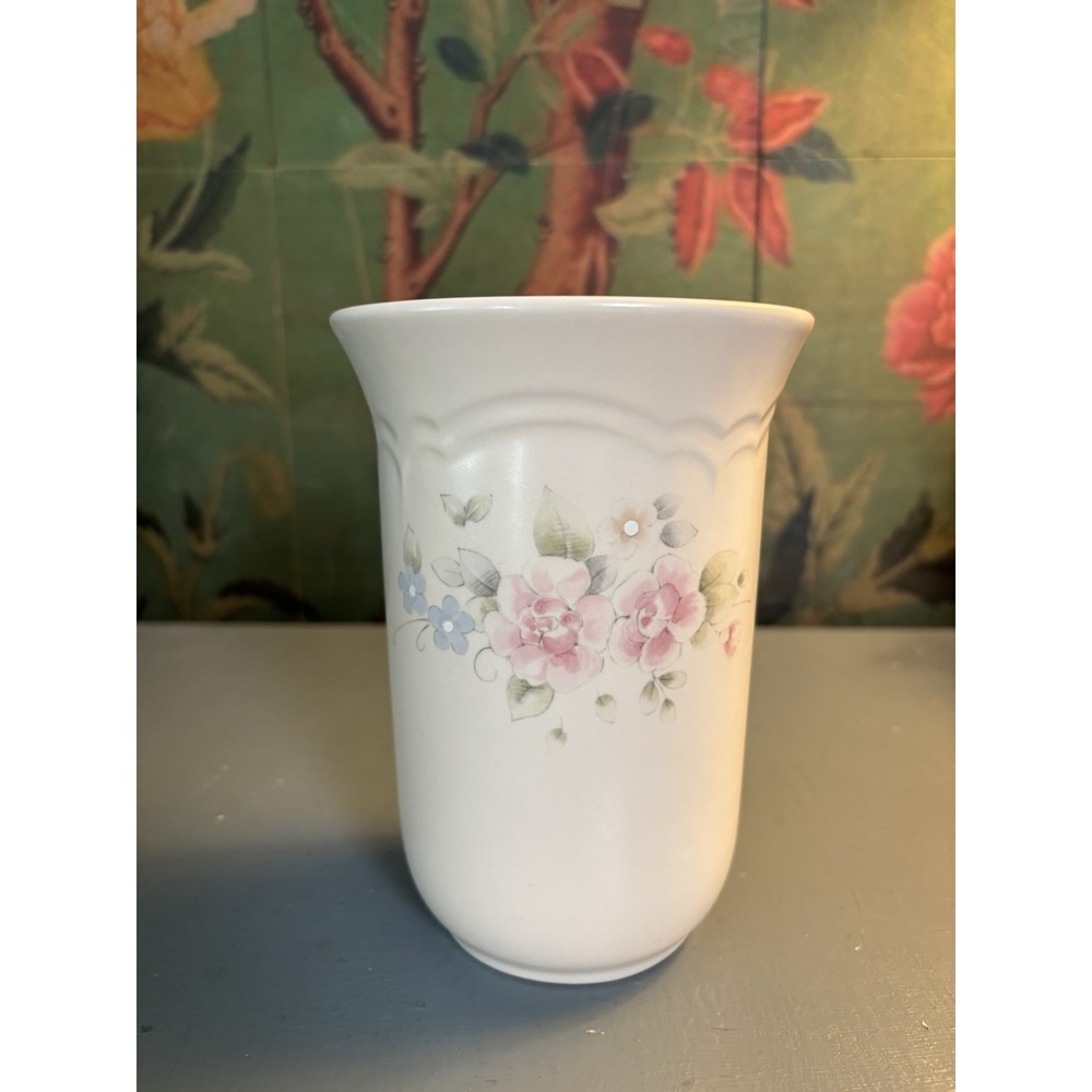 Pfaltzgraff Tea Rose Utensil Crock Floral Stoneware Grandmillennial Kitchen
